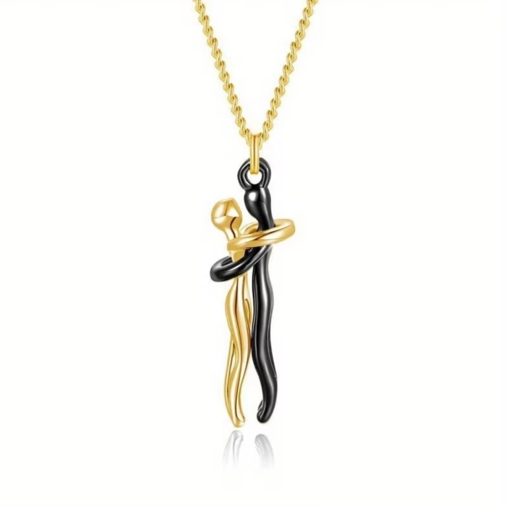 NEW! Elegant Gold and Black Embrace Pendant Necklace. Couple Hug Necklace B0-32